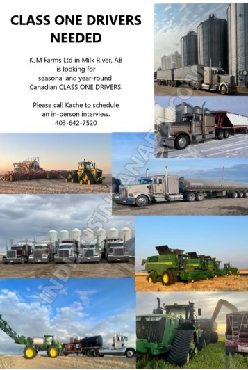 Class 1 Drivers, Combine Operators & Swather Operators Needed