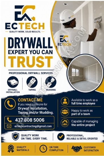 Experienced Drywall Installer, Taper & Mudder Available for Work
